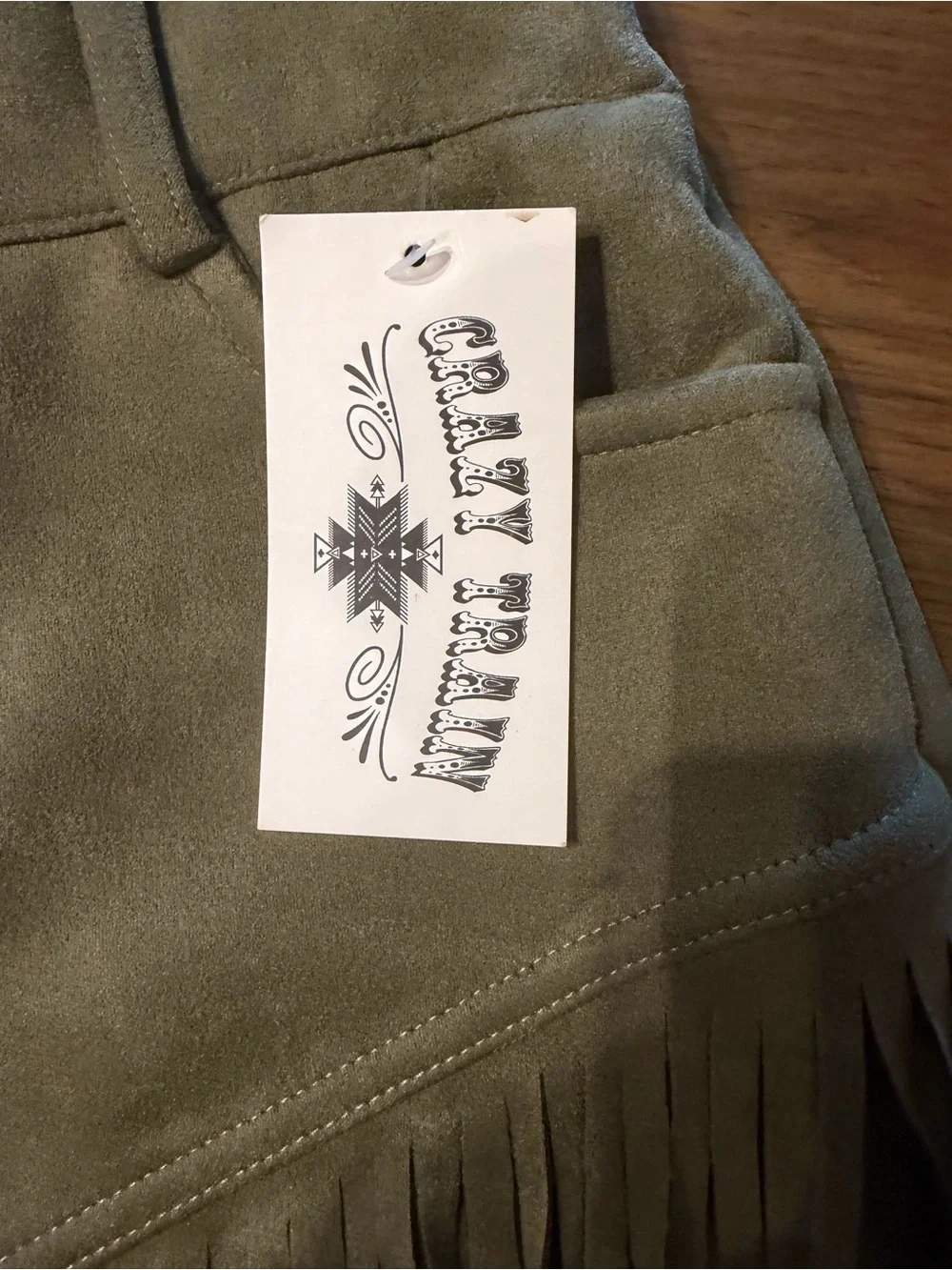 Crazy Train Olive Green Suede Fringe Shorts - Picture 3 of 4